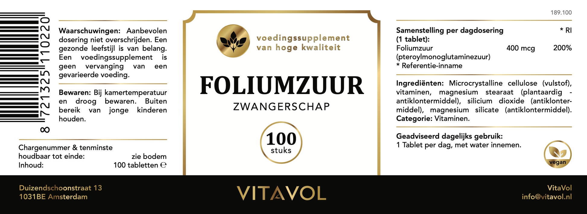 Foliumzuur (vitamine B11) 400mcg