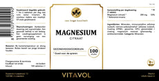 Gedetailleerd etiket van Magnesium Citraat supplement met ingrediëntenlijst, dosering en gebruiksadvies